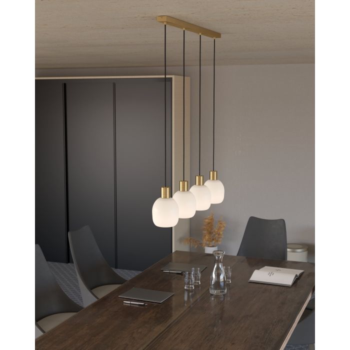 Carregue imagem no visualizador da galeriaCandeeiro de teto com quatro abajures de vidro branco MANZANARES EGLO
