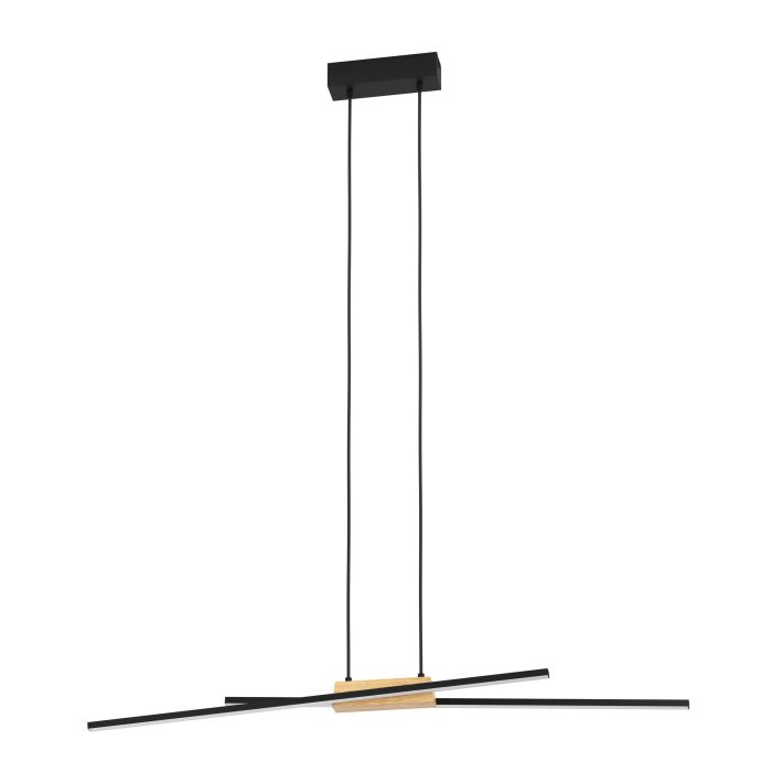 Load image into Gallery viewer, Candeeiro de teto suspenso LED em metal preto e madeira PANAGRIA EGLO
