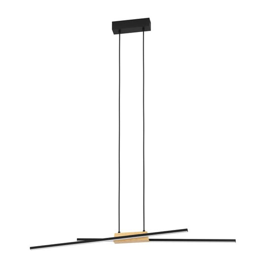 Candeeiro de teto suspenso LED em metal preto e madeira PANAGRIA EGLO