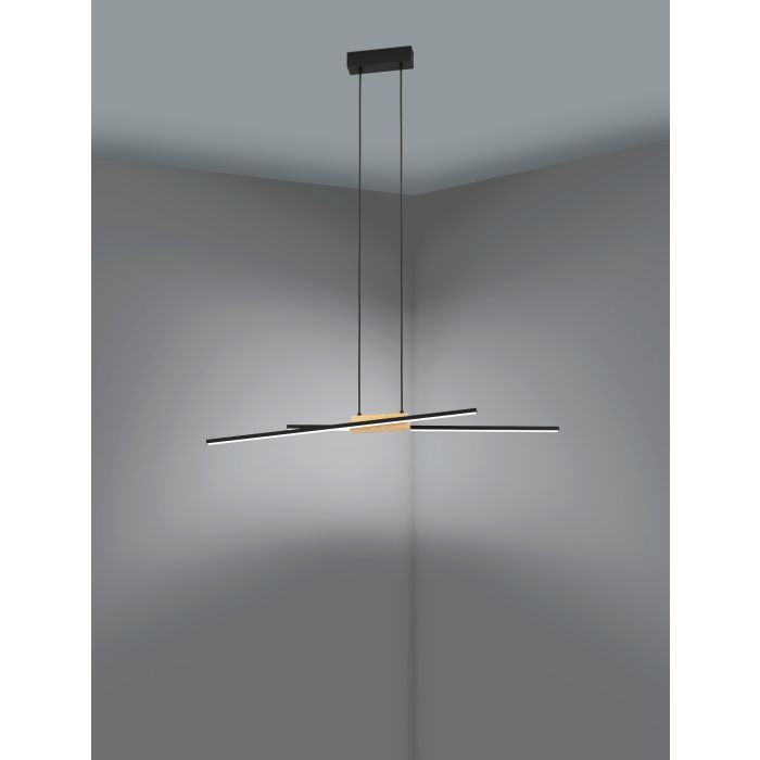 Load image into Gallery viewer, Candeeiro de teto suspenso LED em metal preto e madeira PANAGRIA EGLO
