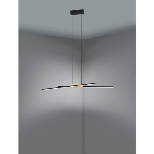 Candeeiro de teto suspenso LED em metal preto e madeira PANAGRIA EGLO