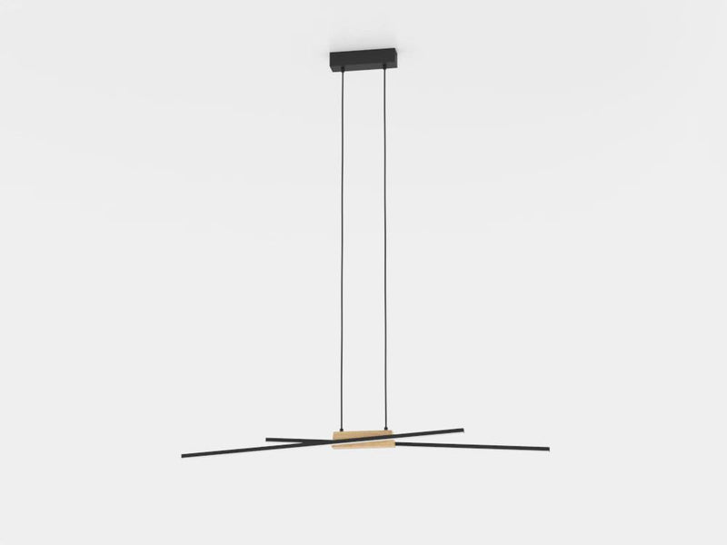 Load image into Gallery viewer, Candeeiro de teto suspenso LED em metal preto e madeira PANAGRIA EGLO
