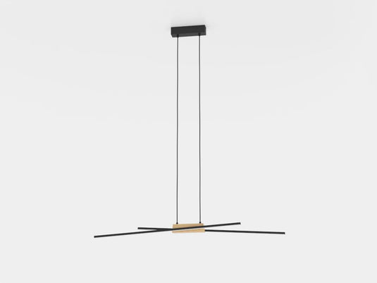 Candeeiro de teto suspenso LED em metal preto e madeira PANAGRIA EGLO