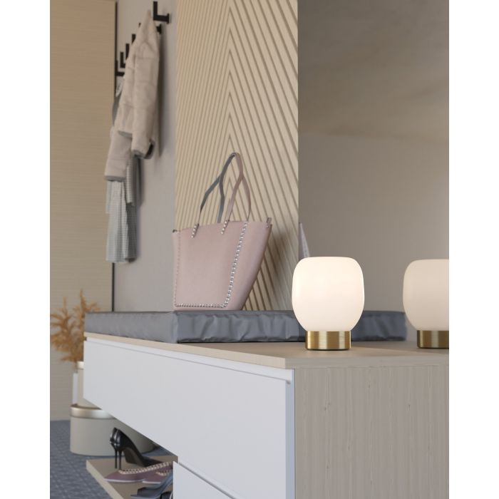 Load image into Gallery viewer, Candeeiro de Mesa com Base em Latão Escovado e Abajur de Vidro MANZANARES EGLO
