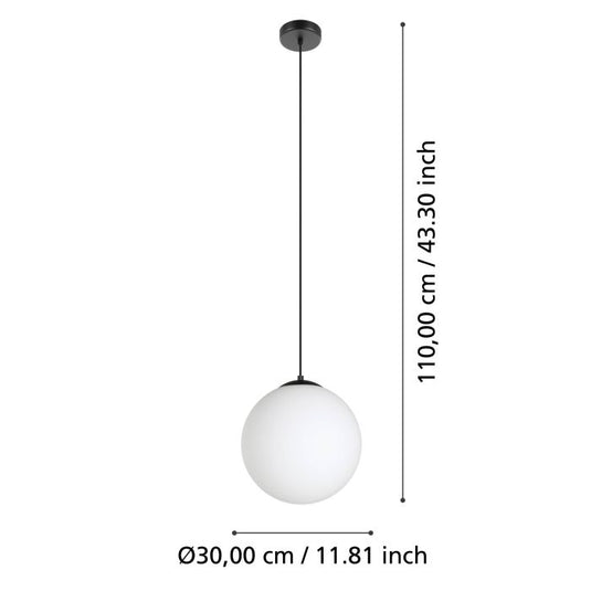 Candeeiro de Teto Suspenso RONDO com Globo de Vidro Opalino Branco
