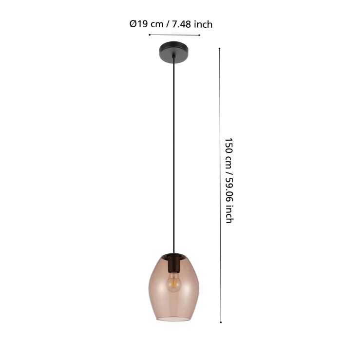 Carregue imagem no visualizador da galeriaCandeeiro suspenso com abajur de vidro castanho ESTANYS 1 EGLO
