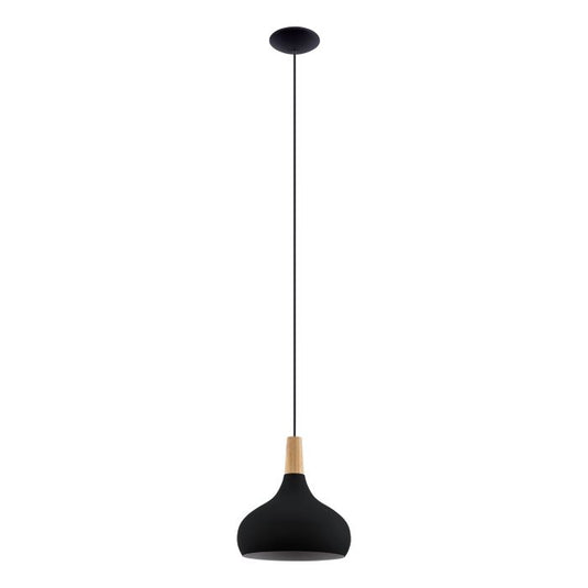 Candeeiro de teto suspenso SABINAR em metal preto e madeira castanha, 28 cm