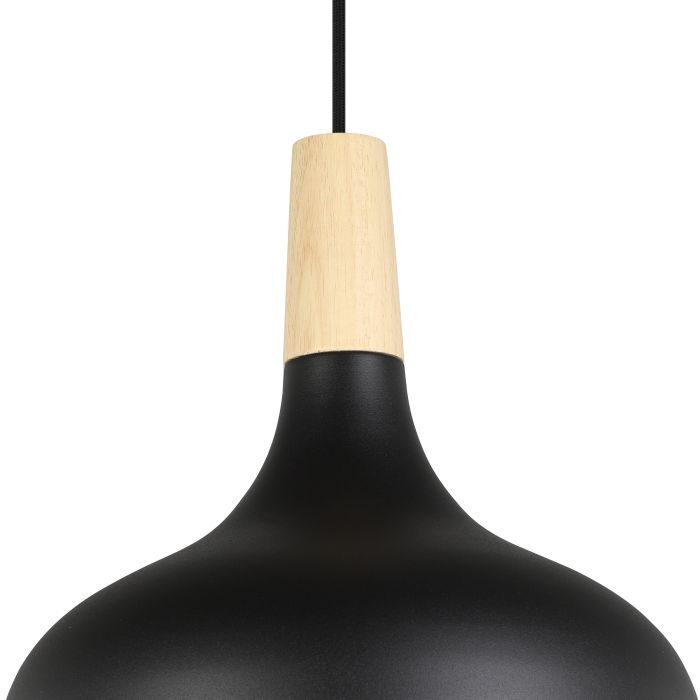 Cargue la imagen en el visor de la galería, Candeeiro de teto suspenso SABINAR em metal preto e madeira castanha, 28 cm

