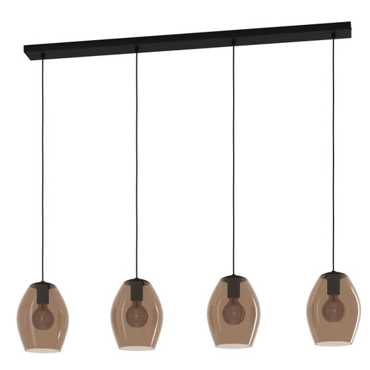 Candeeiro de teto com quatro abajures de vidro castanho ESTANYS 1 EGLO