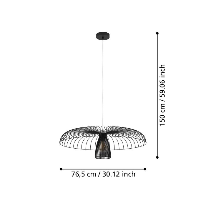 Carregue imagem no visualizador da galeriaCandeeiro de teto suspenso com abajur de arame preto CHAMPERICO EGLO
