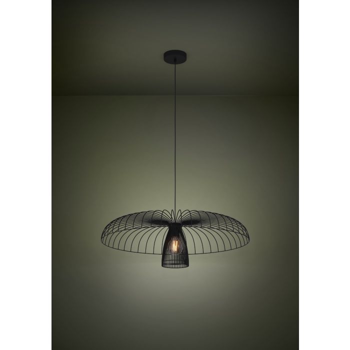 Carregue imagem no visualizador da galeriaCandeeiro de teto suspenso com abajur de arame preto CHAMPERICO EGLO

