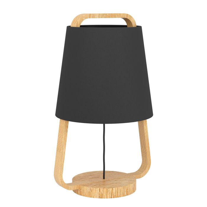 Load image into Gallery viewer, Candeeiro de Mesa com Base e Corpo em Madeira e Abajur Preto CAMALOZA EGLO
