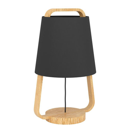 Candeeiro de Mesa com Base e Corpo em Madeira e Abajur Preto CAMALOZA EGLO