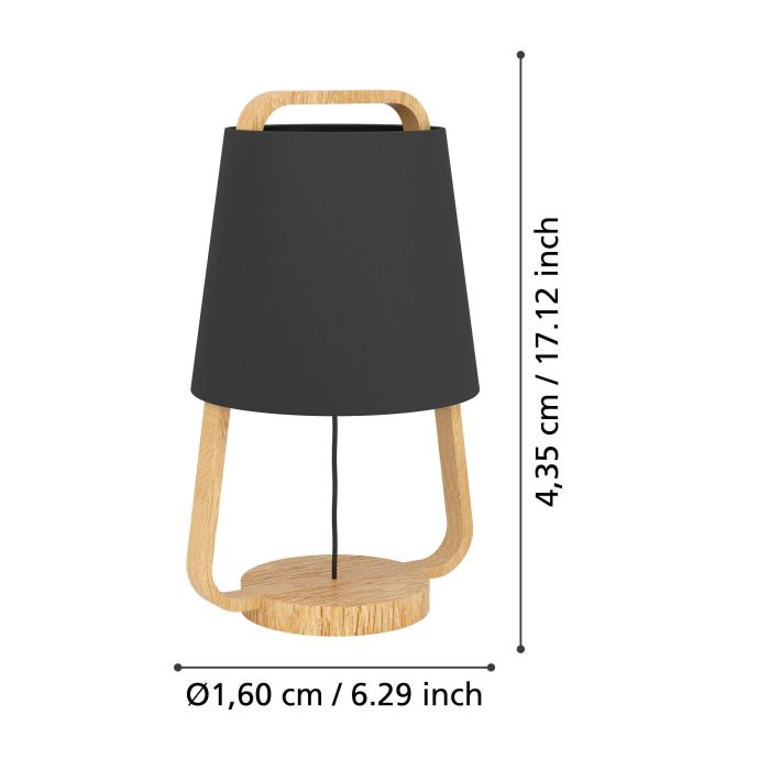 Load image into Gallery viewer, Candeeiro de Mesa com Base e Corpo em Madeira e Abajur Preto CAMALOZA EGLO
