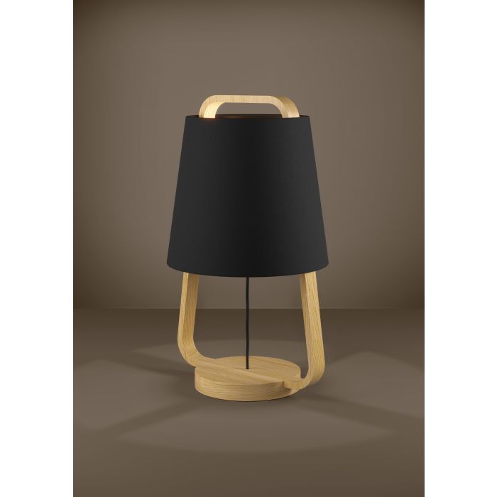 Load image into Gallery viewer, Candeeiro de Mesa com Base e Corpo em Madeira e Abajur Preto CAMALOZA EGLO

