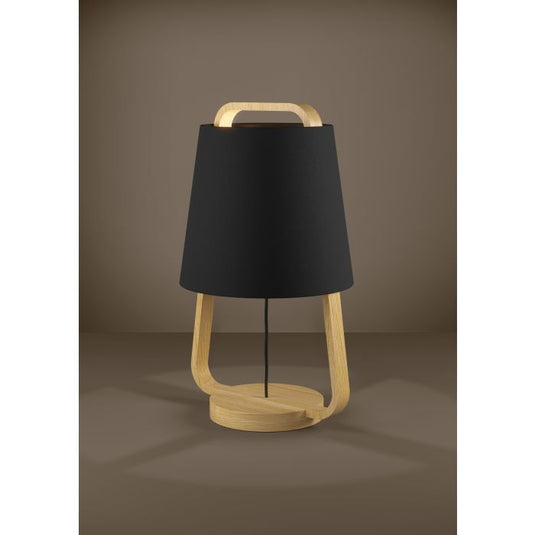 Candeeiro de Mesa com Base e Corpo em Madeira e Abajur Preto CAMALOZA EGLO