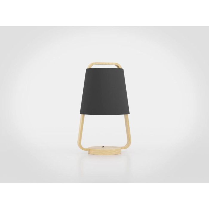 Load image into Gallery viewer, Candeeiro de Mesa com Base e Corpo em Madeira e Abajur Preto CAMALOZA EGLO
