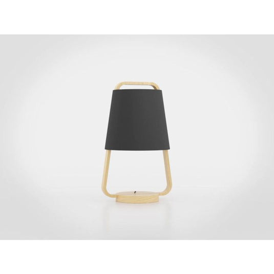 Candeeiro de Mesa com Base e Corpo em Madeira e Abajur Preto CAMALOZA EGLO