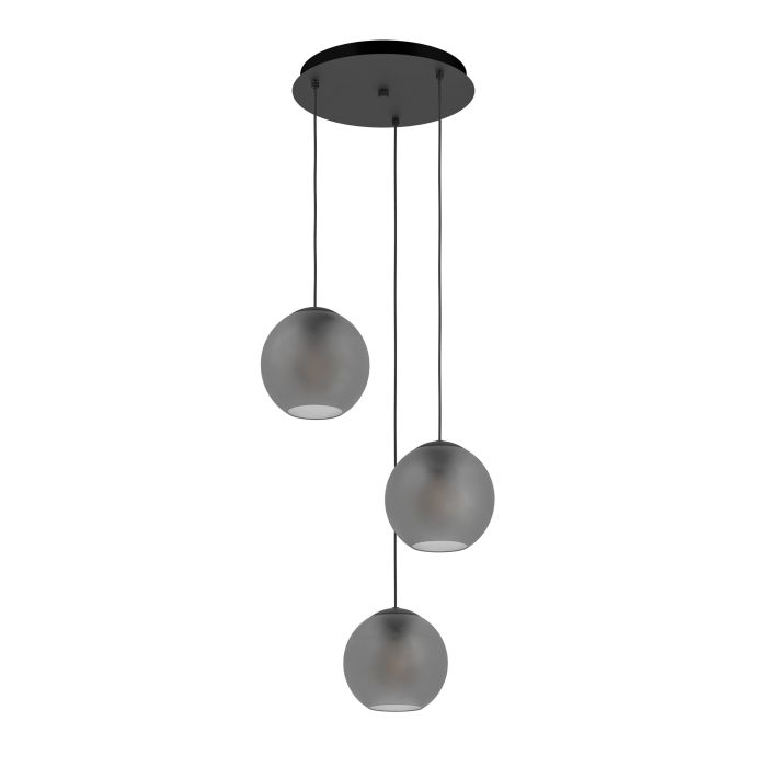 Load image into Gallery viewer, Candeeiro de teto com três lâminas esféricas de vidro mate cinzento ARANGONA EGLO
