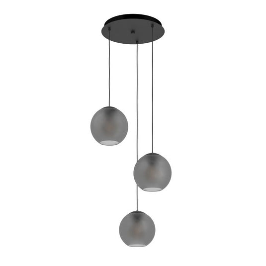 Candeeiro de teto com três lâminas esféricas de vidro mate cinzento ARANGONA EGLO