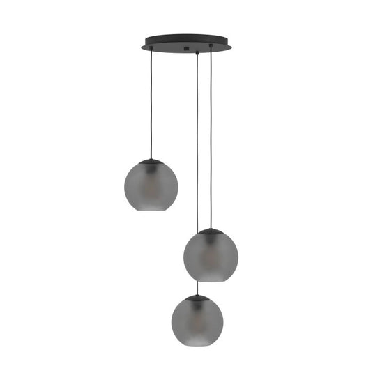 Candeeiro de teto com três lâminas esféricas de vidro mate cinzento ARANGONA EGLO