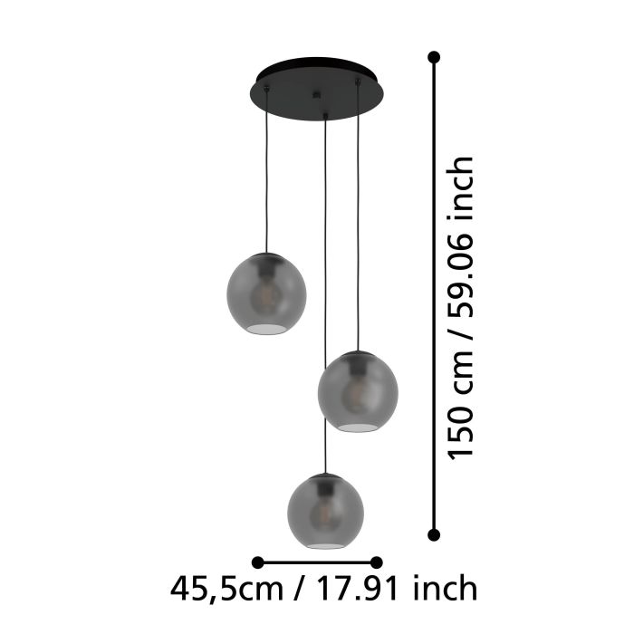 Load image into Gallery viewer, Candeeiro de teto com três lâminas esféricas de vidro mate cinzento ARANGONA EGLO
