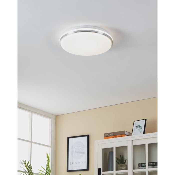 Load image into Gallery viewer, Plafon LED de Teto com Proteção IP44 Branco e Cromado PINETTO EGLO
