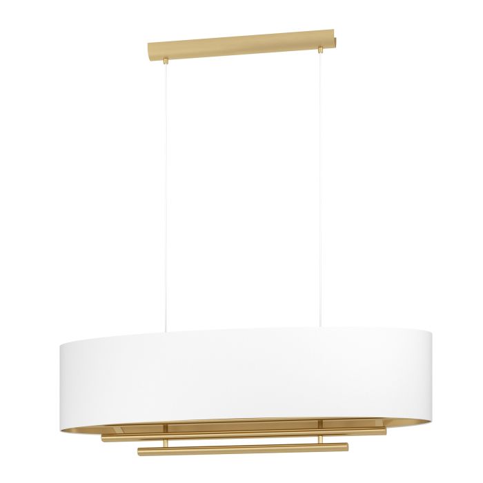 Load image into Gallery viewer, Candeeiro de Teto Suspenso PINETARA com Abajur Oval em Tecido Branco e Latão
