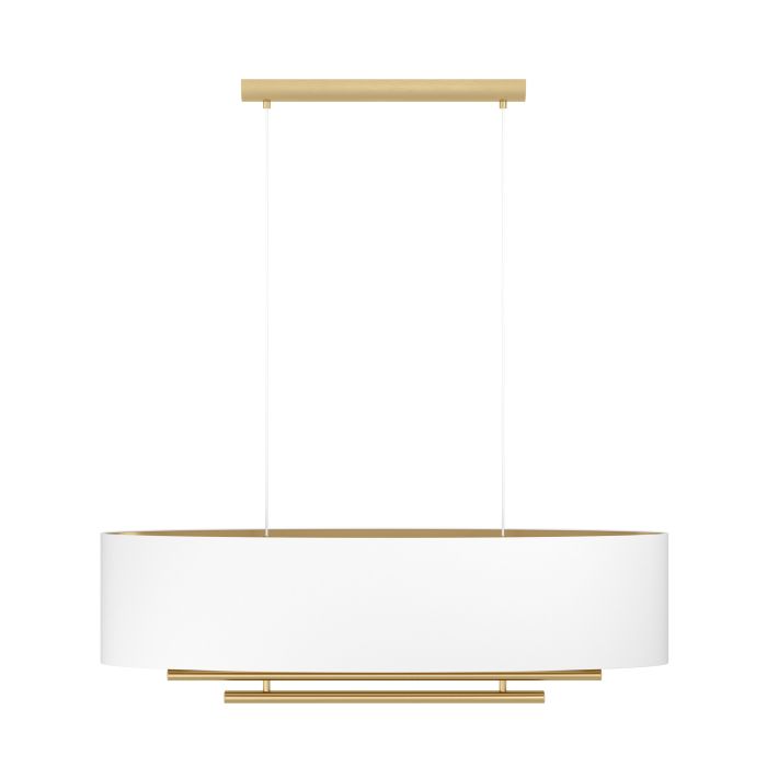 Load image into Gallery viewer, Candeeiro de Teto Suspenso PINETARA com Abajur Oval em Tecido Branco e Latão
