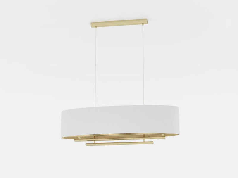 Load image into Gallery viewer, Candeeiro de Teto Suspenso PINETARA com Abajur Oval em Tecido Branco e Latão
