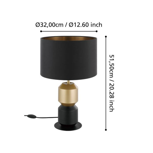 Candeeiro de mesa com base em aço e abajur preto LAURIGNANO EGLO