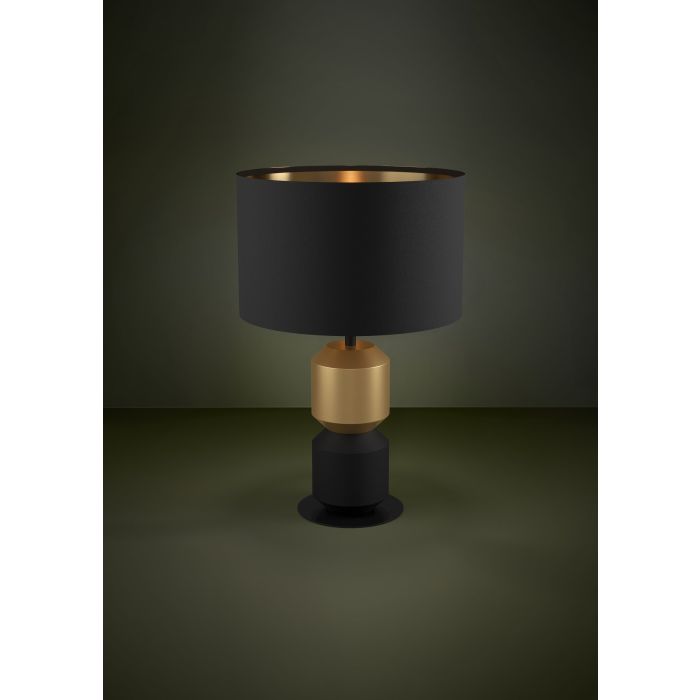 Cargue la imagen en el visor de la galería, Candeeiro de mesa com base em aço e abajur preto LAURIGNANO EGLO
