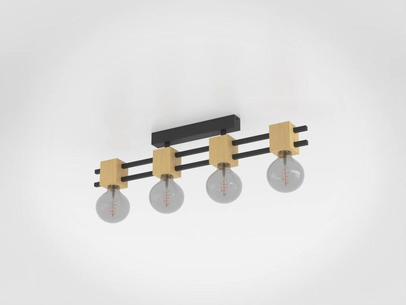Load image into Gallery viewer, Candeeiro de teto com barras de metal preto e cubos de madeira LEVANTARA EGLO
