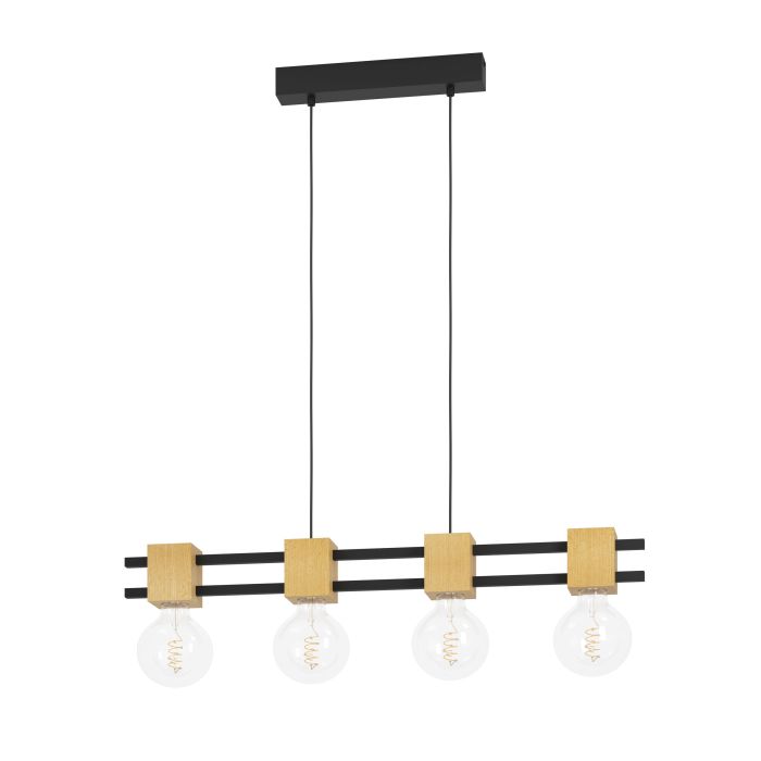 Load image into Gallery viewer, Candeeiro de teto com barras de metal preto e cubos de madeira LEVANTARA EGLO
