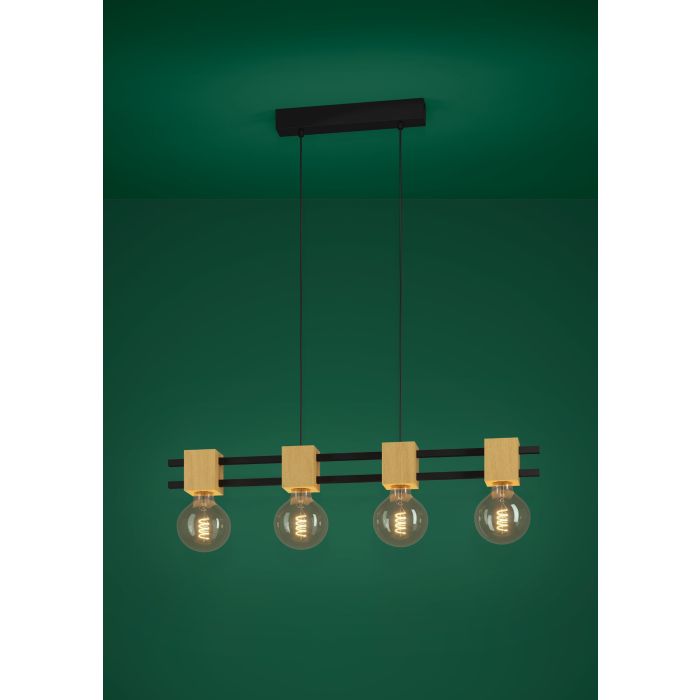 Load image into Gallery viewer, Candeeiro de teto com barras de metal preto e cubos de madeira LEVANTARA EGLO
