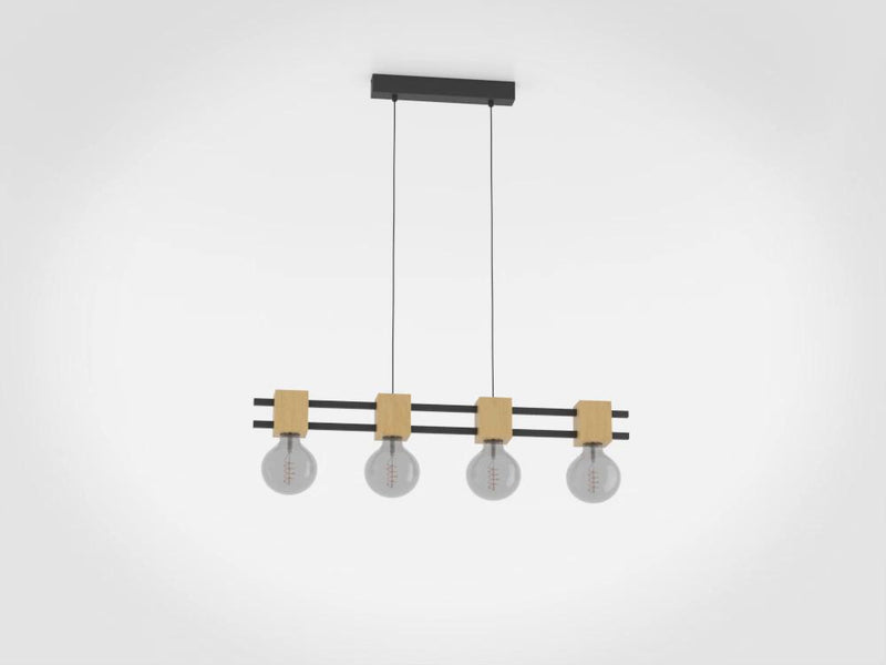 Load image into Gallery viewer, Candeeiro de teto com barras de metal preto e cubos de madeira LEVANTARA EGLO
