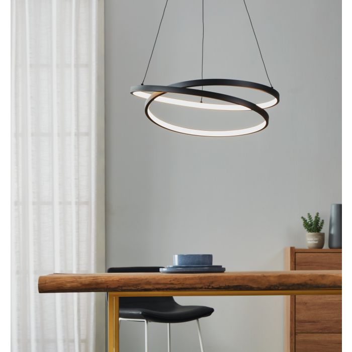 Chargez l'image dans la visionneuse de la galerie, Candeeiro de teto suspenso LED com perfil curvo preto RUOTALE EGLO
