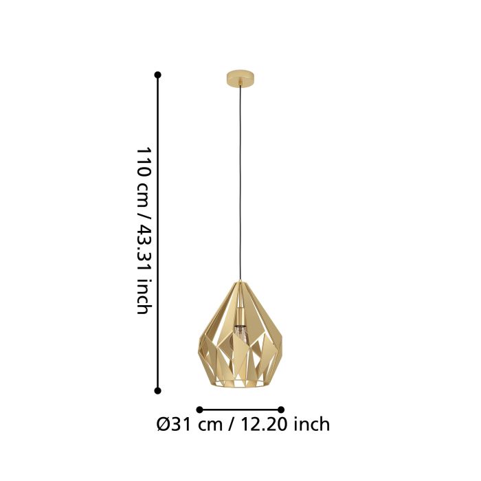 Carregue imagem no visualizador da galeriaCandeeiro de teto suspenso com abajur metálico dourado CARLTON EGLO
