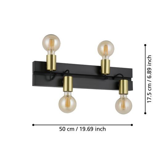 Aplique de Parede com Base Retangular em Metal Preto MACCHIONE EGLO