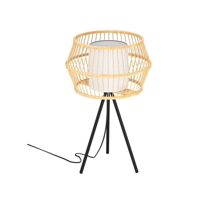 Load image into Gallery viewer, Candeeiro de Mesa com Abajur de Bambu e Base Tripé MONTERROSO EGLO

