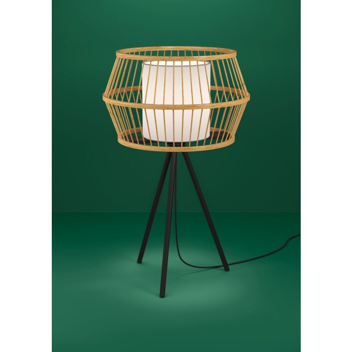 Load image into Gallery viewer, Candeeiro de Mesa com Abajur de Bambu e Base Tripé MONTERROSO EGLO
