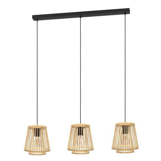 Candeeiro de teto com três abajures de bambu natural HYKEHAM EGLO