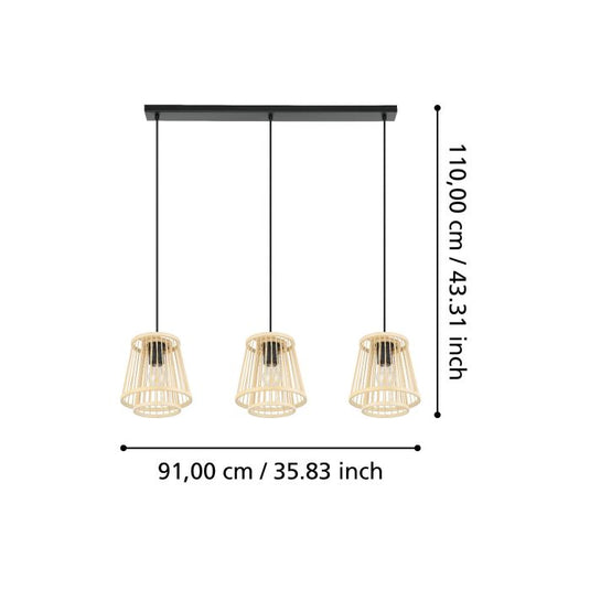 Candeeiro de teto com três abajures de bambu natural HYKEHAM EGLO