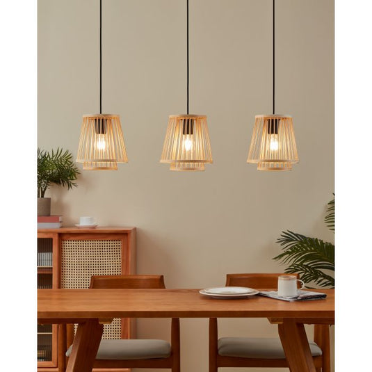 Candeeiro de teto com três abajures de bambu natural HYKEHAM EGLO