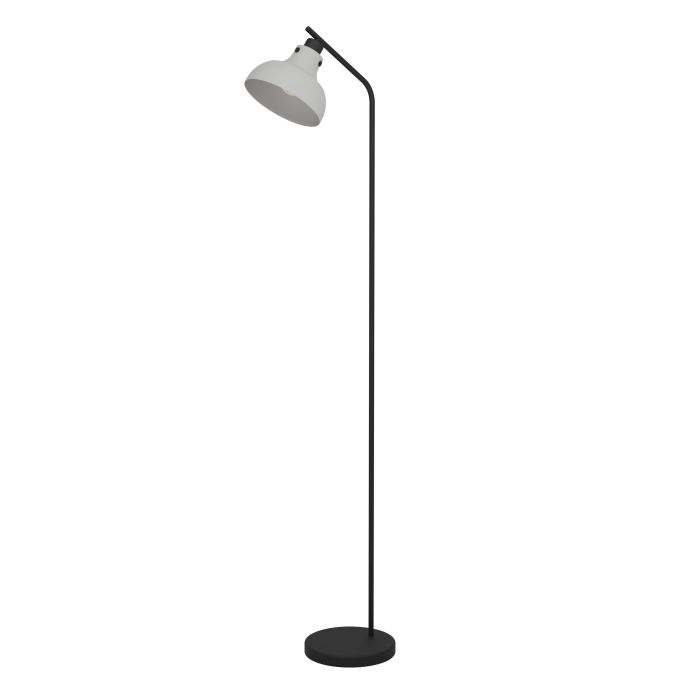Carregue imagem no visualizador da galeriaCandeeiro de Pé MATLOCK com Base Redonda em Aço Preto e Abajur Cinzento
