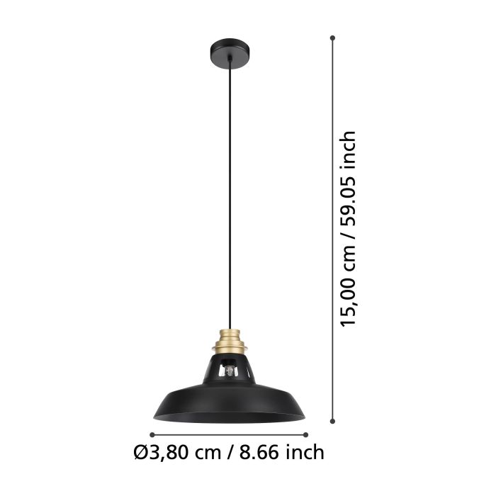 Load image into Gallery viewer, Candeeiro de teto com abajur cónico preto e detalhe dourado ESPINARDO EGLO
