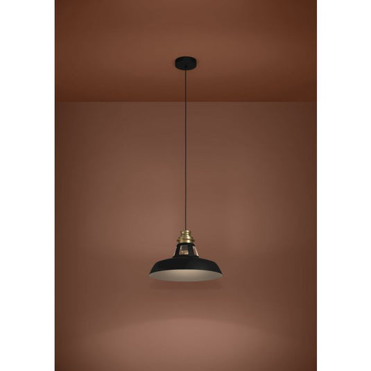 Candeeiro de teto com abajur cónico preto e detalhe dourado ESPINARDO EGLO