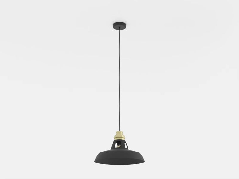 Load image into Gallery viewer, Candeeiro de teto com abajur cónico preto e detalhe dourado ESPINARDO EGLO
