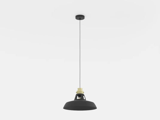 Candeeiro de teto com abajur cónico preto e detalhe dourado ESPINARDO EGLO