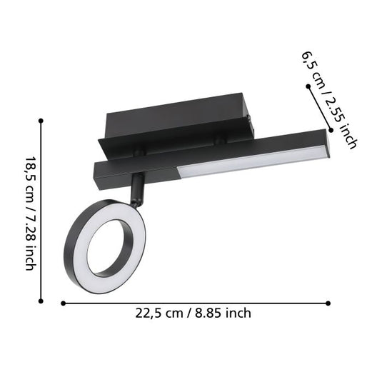 Foco LED de Parede com Suporte em Metal Preto CARDILLIO 2 EGLO